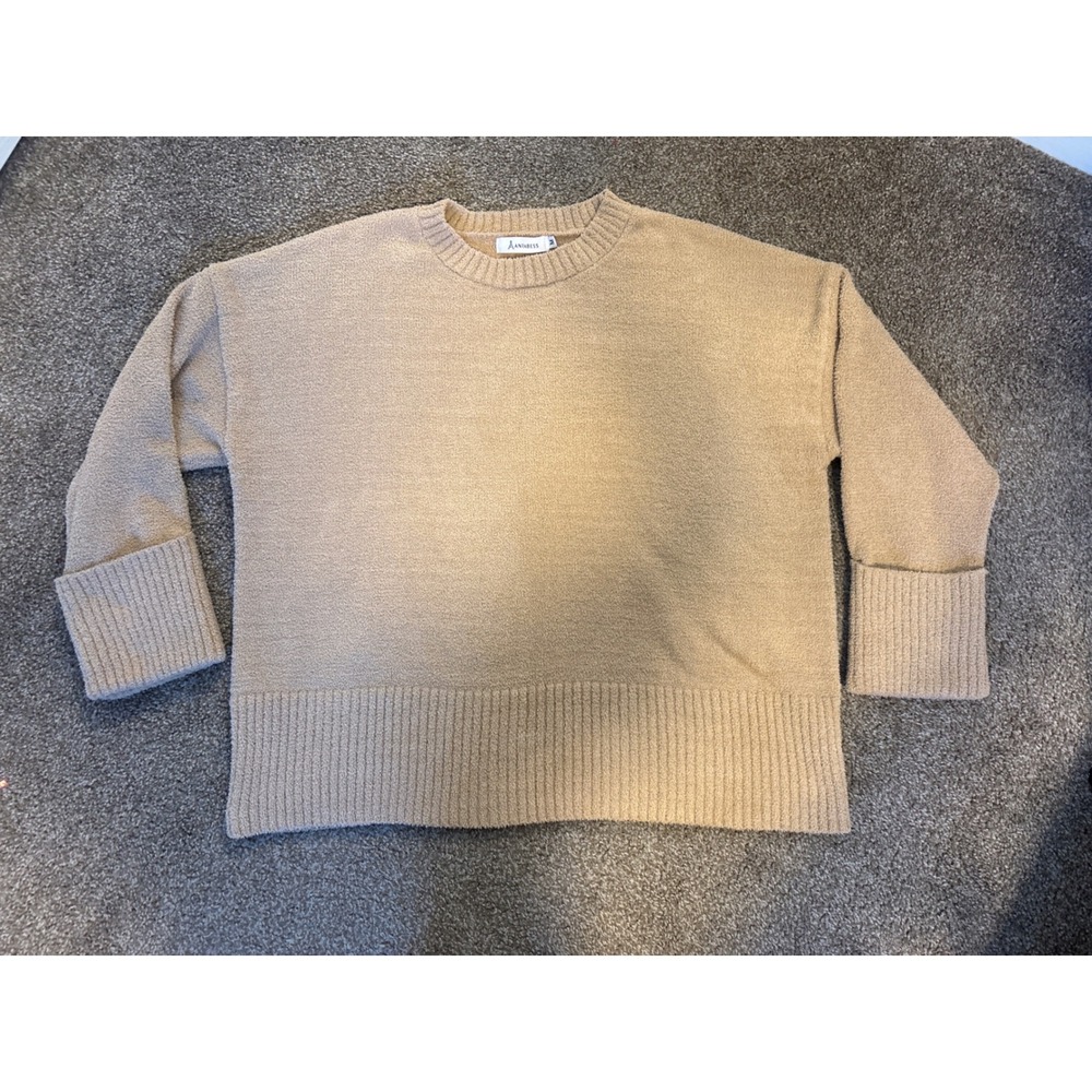 Anrabess Crewneck Sweater Womens M Camel Tan Excellent Oversized Boucle Knit